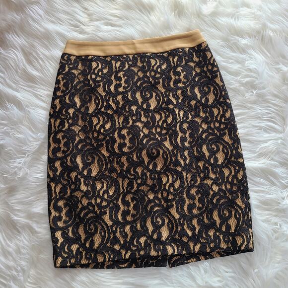 LOFT Dresses & Skirts - Ann Taylor Loft Black Camel Lace Curvy Pencil Skirt Size 4 Straight Stretch Fit